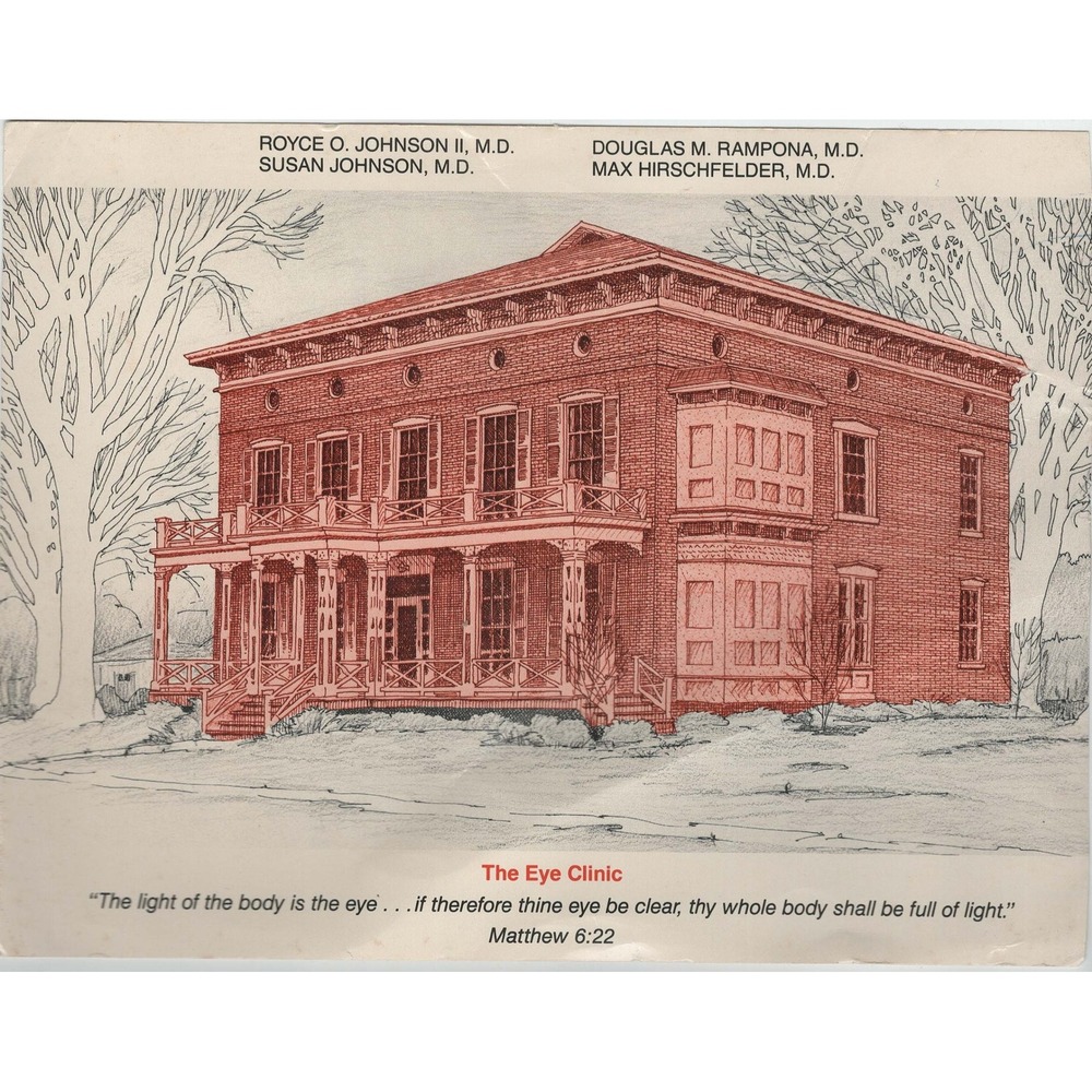 Vtg The Eye Clinic Centralia IL Architectural Illustration Card Ephemera